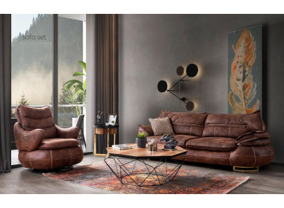 Luxe Amerikaanse westerse bankstelbank Loft meubelset 3+1 zits bank fauteuil 2-delig. Nieuw