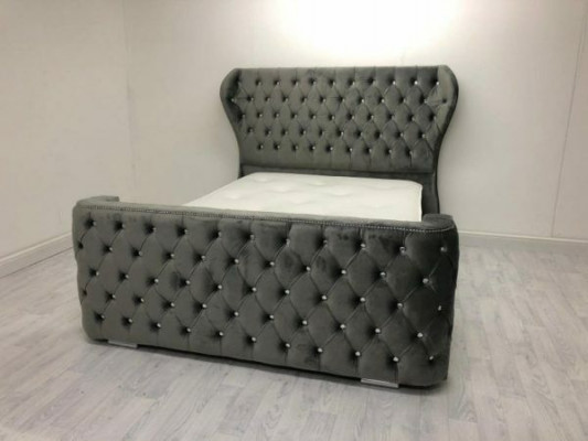 Grijze Chesterfield bed ontworpen slaapkamer meubels Engels gestoffeerd bed