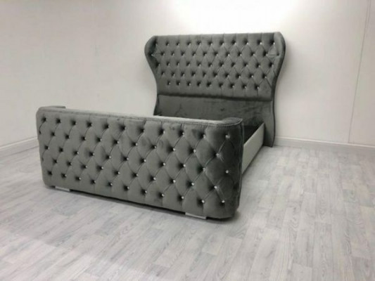 Grijze Chesterfield bed ontworpen slaapkamer meubels Engels gestoffeerd bed