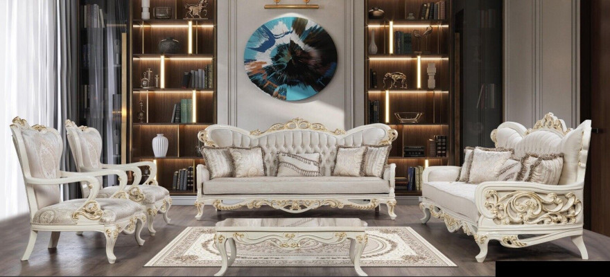 Bankstel 3+3+1+1 Zits Salontafel Set 5-delig Klassiek Bankstellen Stoelen Luxe Nieuw