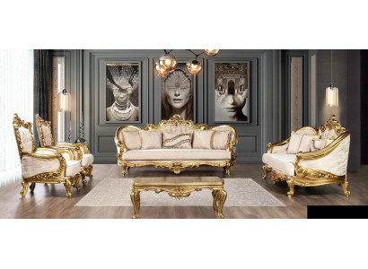 Sofa set bank tafel fauteuil banken set stof barok zitplaatsen 5-delig nieuw.