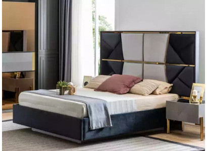 Prachtige beddengoed set met donkere grijstinten met gouden accenten.