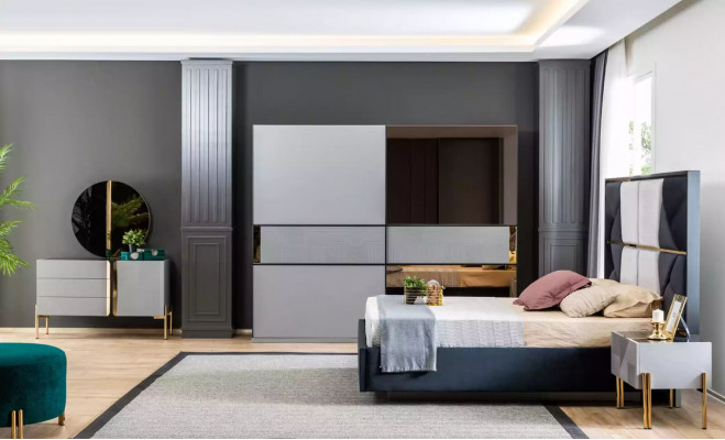 Kledingkast Kast Slaapkamer Grijs Hout Modern Ontwerp Garderobekast