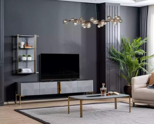 Waanzinnig stijlvolle moderne design woonkamer TV-commode in as grijs.