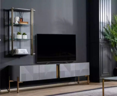 Waanzinnig stijlvolle moderne design woonkamer TV-commode in as grijs.