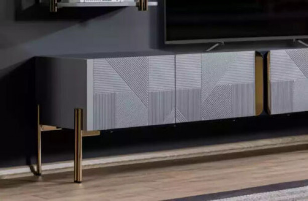 Waanzinnig stijlvolle moderne design woonkamer TV-commode in as grijs.