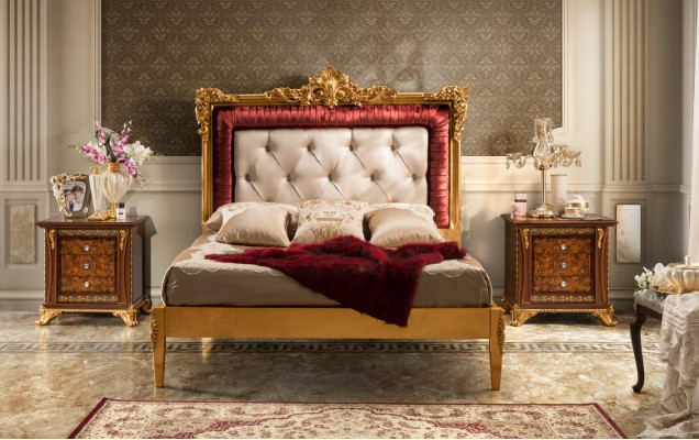 Bed 2x Nachtkastje Slaapkamer Set Designer Luxe Bedden Hotel Compleet 3-delig.