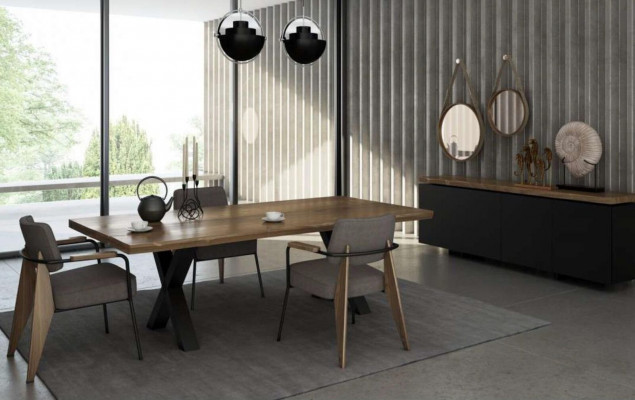 Eetkamermeubel set Eettafel Stoelen Dressoir Walnoot natuur - Antraciet mat