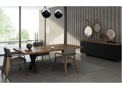 Eetkamermeubel set Eettafel Stoelen Dressoir Walnoot natuur - Antraciet mat