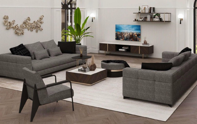 Grijze bankstel driezits tweezits fauteuil woonkamerset nieuw