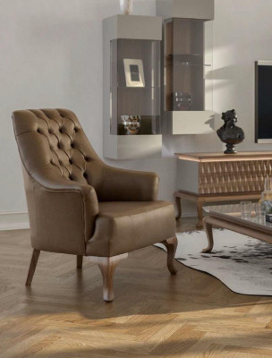 Bruine Chesterfield luxe bankstel Moderne driepersoons fauteuil Textiel