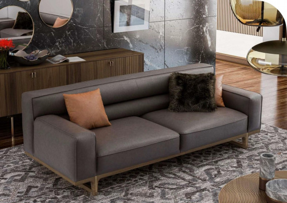 Bruine woonkamerset Luxueuze 3-zits Stivloller fauteuil Beklede poef