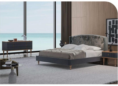 Grijs slaapkamer pak Luxe set Tweepersoonsbed 2x nachtkastjes Commode