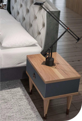 Grijs slaapkamer pak Luxe set Tweepersoonsbed 2x nachtkastjes Commode
