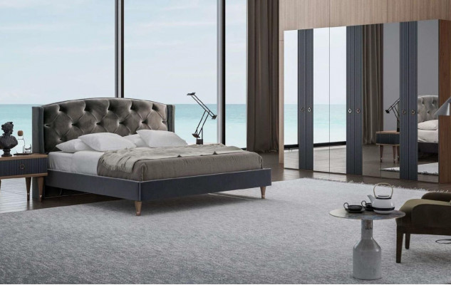 Grijs slaapkamer pak Luxe set Tweepersoonsbed 2x nachtkastjes Commode