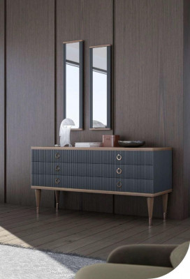 Grijs slaapkamer pak Luxe set Tweepersoonsbed 2x nachtkastjes Commode