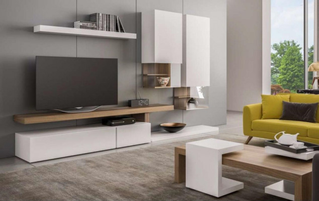 Witte woonkamer meubels Moderne wandkasten Wandplanken TV-standaard Dressoir