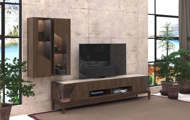 Woonkamer meubels Woonwand Hangplanken Dressoir Bruin Luxe Houten meubels