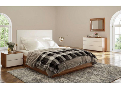 Wit-bruine slaapkamer set luxe houten meubels bed nachtkastjes commode