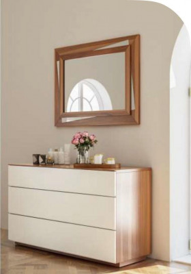 Wit-bruine slaapkamer set luxe houten meubels bed nachtkastjes commode
