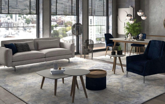 Grijze-zwarte woonkamermeubels Driepersoons fauteuil Nieuwe luxe set Modern