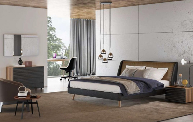 Slaapkamer set Bed 2x Nachtkastje Compleet meubilair Bedden Walnoot Natuur