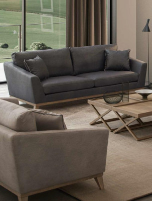 Grijze driezitter houten frame Moderne woonkamerbank Nieuw Luxe design