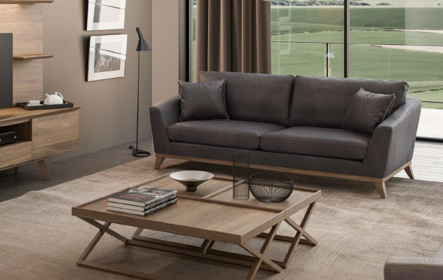 Grijze driezitter houten frame Moderne woonkamerbank Nieuw Luxe design