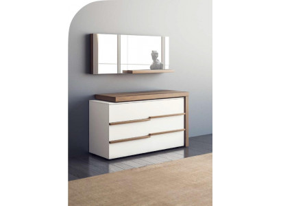 Witte luxe ladekast met spiegel, modern walnoothout natuur design, nieuw.