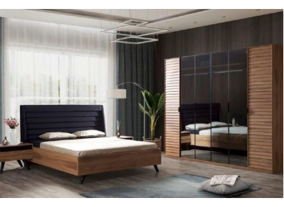 Zwart bruin bedframe tweepersoonsbed slaapkamer meubels ontwerper bed