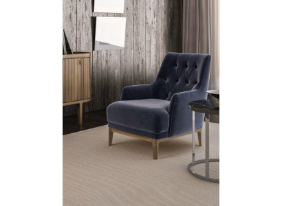 Blauwe Exclusieve Chesterfield Fauteuil Woonkamer Eenpersoons Houten Frame