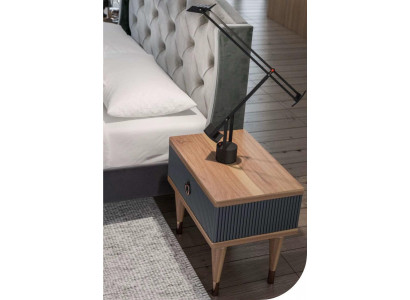 Natürliche Walnuss - Mat Antraciet Nachtkastje Met Laden Console Tafels