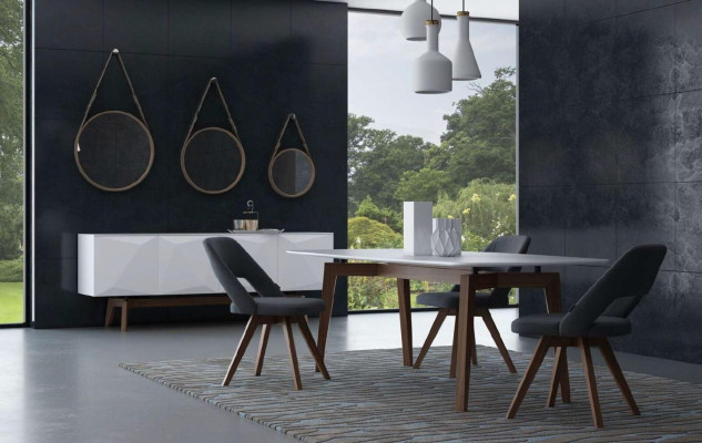 Grijze luxe eetkamerstoel Moderne eenzitter stijl Designer houten meubels