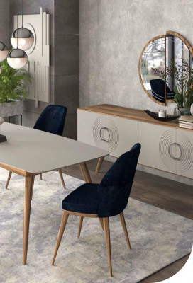 Blauwe eetkamerstoel Luxe Moderne keukenmeubels Designer houten meubels