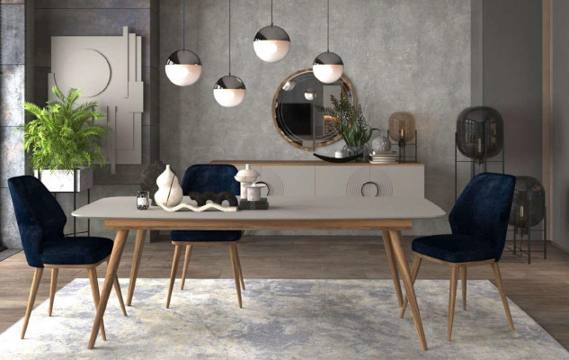 Blauwe eetkamerstoel Luxe Moderne keukenmeubels Designer houten meubels