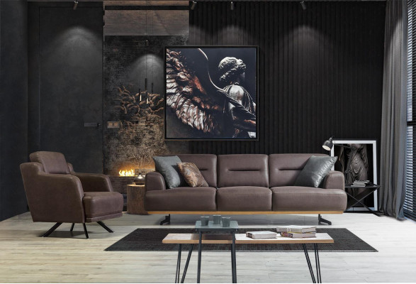 Bankstel 3-zits + fauteuil Woonkamer Bank Fauteuil Lederen meubel Luxe set