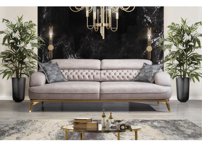 Luxe driezitsbank 3-zitsstoffenbanken Houten ontwerp grijs Chesterfield.