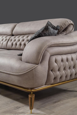 Luxe driezitsbank 3-zitsstoffenbanken Houten ontwerp grijs Chesterfield.