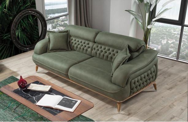 Bankstel 3-zits Grijs Luxe Textiel Woonkamer Design Italiaanse Stijl