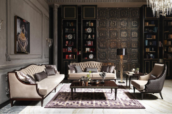 Bankstel Vierzitter Driezitter Fauteuil Grijs Salontafels Stoffen bank.