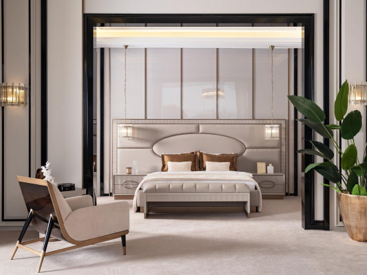 Luxe slaapkamer set met tweepersoonsbed en nachtkastjes 5-delig Beige Zitje