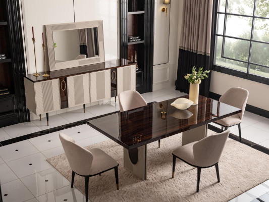 Luxe eetkamer eetgroep eethoek eettafel stoelen beige set 9-delig hout