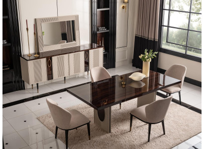 Luxe eetkamer eetgroep eethoek eettafel stoelen beige set 9-delig hout