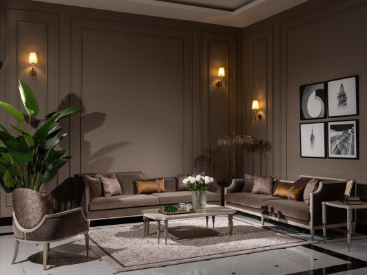 Bankstel Vierzitsbank 4 zits salontafel Stoffen bankstoel Bruin 4-delig