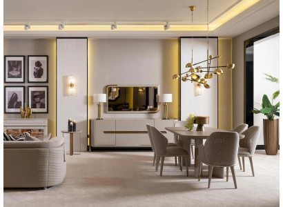 Eetkamer set Eethoek Tafel Stoelen Set 9-delig Beige Eetgroep