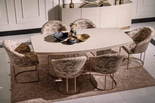 Eethoek Eethoek Eettafel Stoelenset 9-delig Eetkamer Beige Hout Luxe