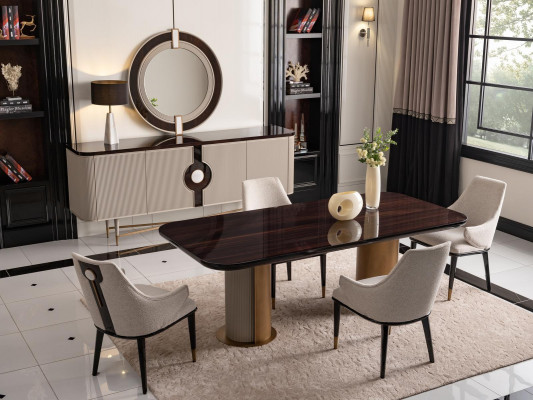 Luxe eetgroep eetkamer eettafel eethoek stoelen Beige hout set 7-delig