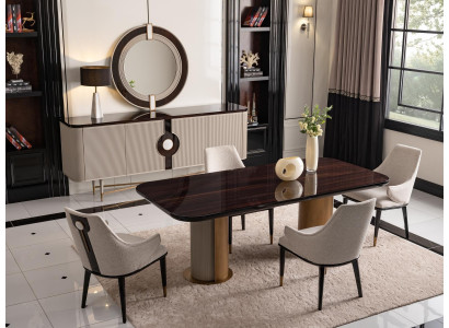 Luxe eetgroep eetkamer eettafel eethoek stoelen Beige hout set 7-delig