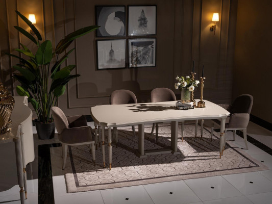 Eetgroep Eethoek Eettafel Stoelen Set 7-delig Eetkamer Beige Hout Design
