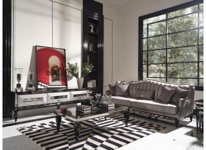 Garnituur 4-zits bankstel stoffen sofa salontafel grijs tv-meubel set 3-delig
